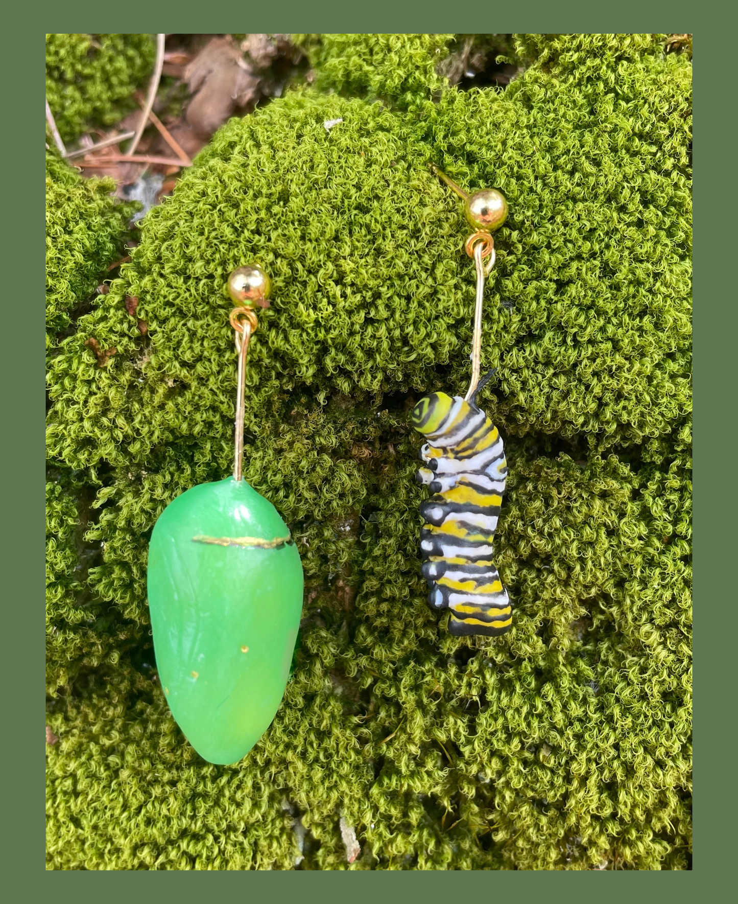 Monarch Caterpillar & Chrysalis Earrings